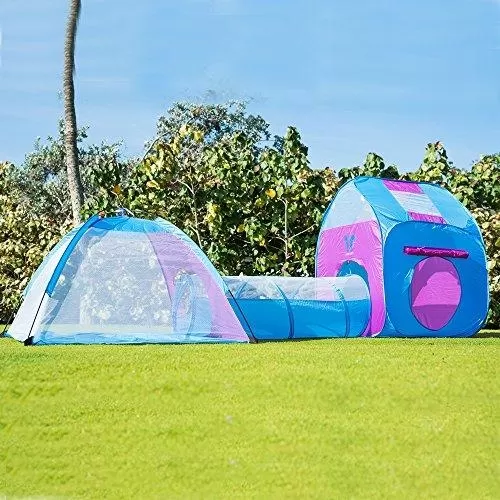Kids Play Tent with Tunnel 3-in-1 Playhut - Pink and Blue
