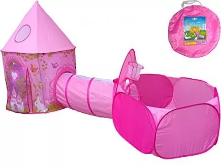 Foldable 3pc Girls Princess Fairy Tale Castle Play Crawl Tunnel Tent With for Indoor & Outdoor Use