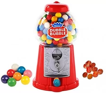 Kids Coin Operated Gumball Machine Coin Bank Toy Includes 45 Gum Balls in Red Color by Playo